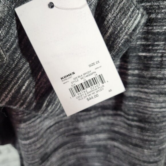 Croft Barrow Womens Top 2X Plus Tee Long Sleeve Black Gray Heather BLA26E - Picture 8 of 11